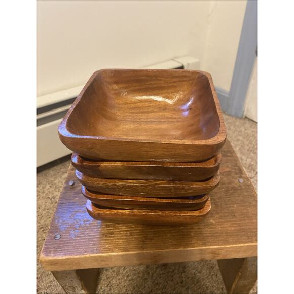 Wooden Salad Bowls Multi Purpose Serving Vintage Setof5 HandTurned MCM 6” Square - Picture 5 of 6